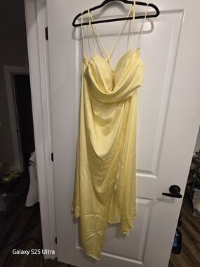 Yellow Cowl Neck Spaghetti Strap Dress